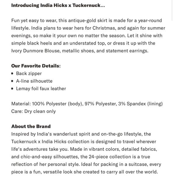 TUCKERNUCK X India Hicks Gold Metallic London Skirt NWT Size 8 - Picture 11 of 13